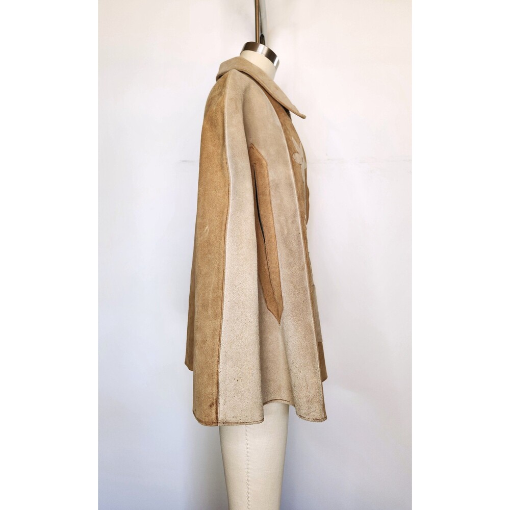 Vintage Leather Suede Poncho Cape Floral Distressed Rustic Oversized Woo… - Picture 3 of 10